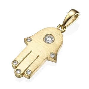 Yaniv Fine Jewelry 18K Gold Hamsa Pendant With Diamonds (Choice of Colors)
