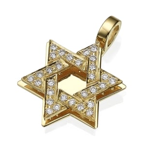 Diamond-Encrusted 18K Gold Double Star of David Pendant