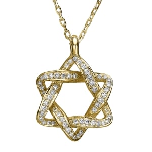 Diamond-Encrusted 18K Yellow Gold Rounded Star of David Necklace
