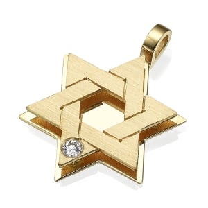 Yaniv Fine Jewelry Large 18K Gold Double Star of David Pendant With Diamond