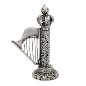 Handcrafted Sterling Silver Harp of David Havdalah Spicebox with Filigree - Traditional Yemenite Art