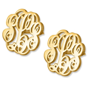 24K Yellow Gold Plated Cursive Monogram KK Initial Earrings