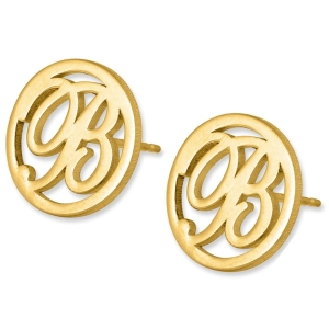 24K Yellow Gold Plated Silver Circular Initial Earrings 