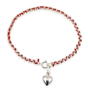 Red String Silver Heart Bracelet 