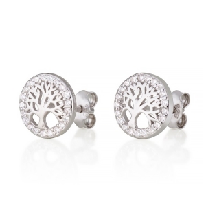 Sterling Silver Tree of Life Earrings with Zircon Stones