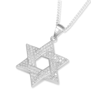 Zircon-Encrusted Sterling Silver Integrated Star of David Pendant