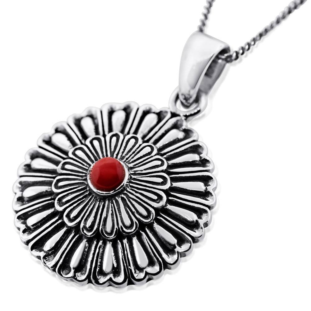  Exotic Sterling Silver Round Roseta Necklace with Gemstone - 1