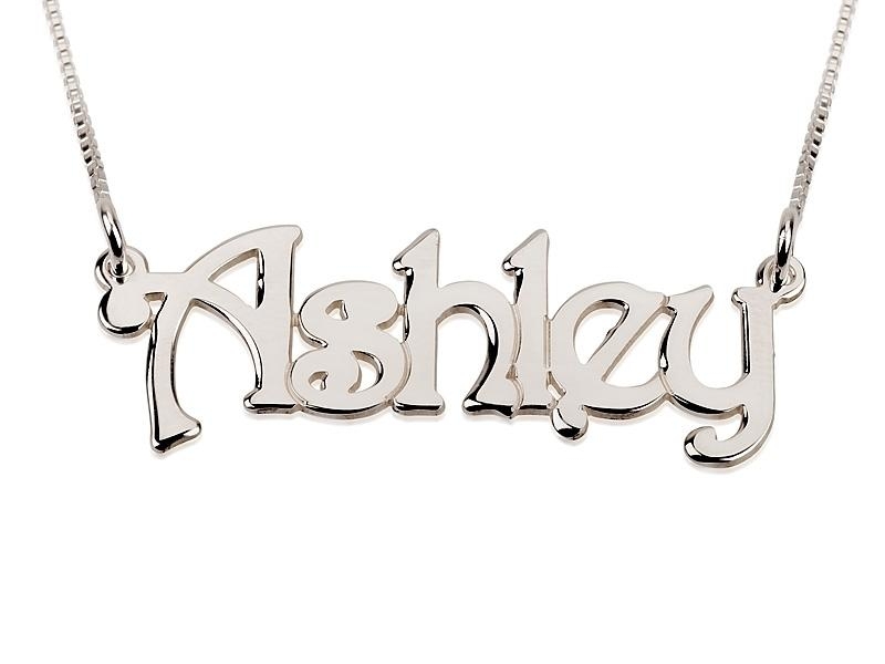  Silver Name Necklace in English - (Ashley Script) - 1