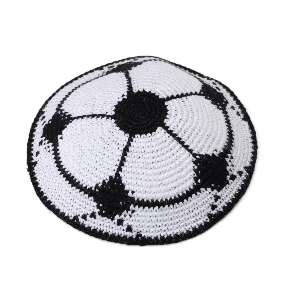 Hand Made Knit Soccer Ball Kippah (White) - 1