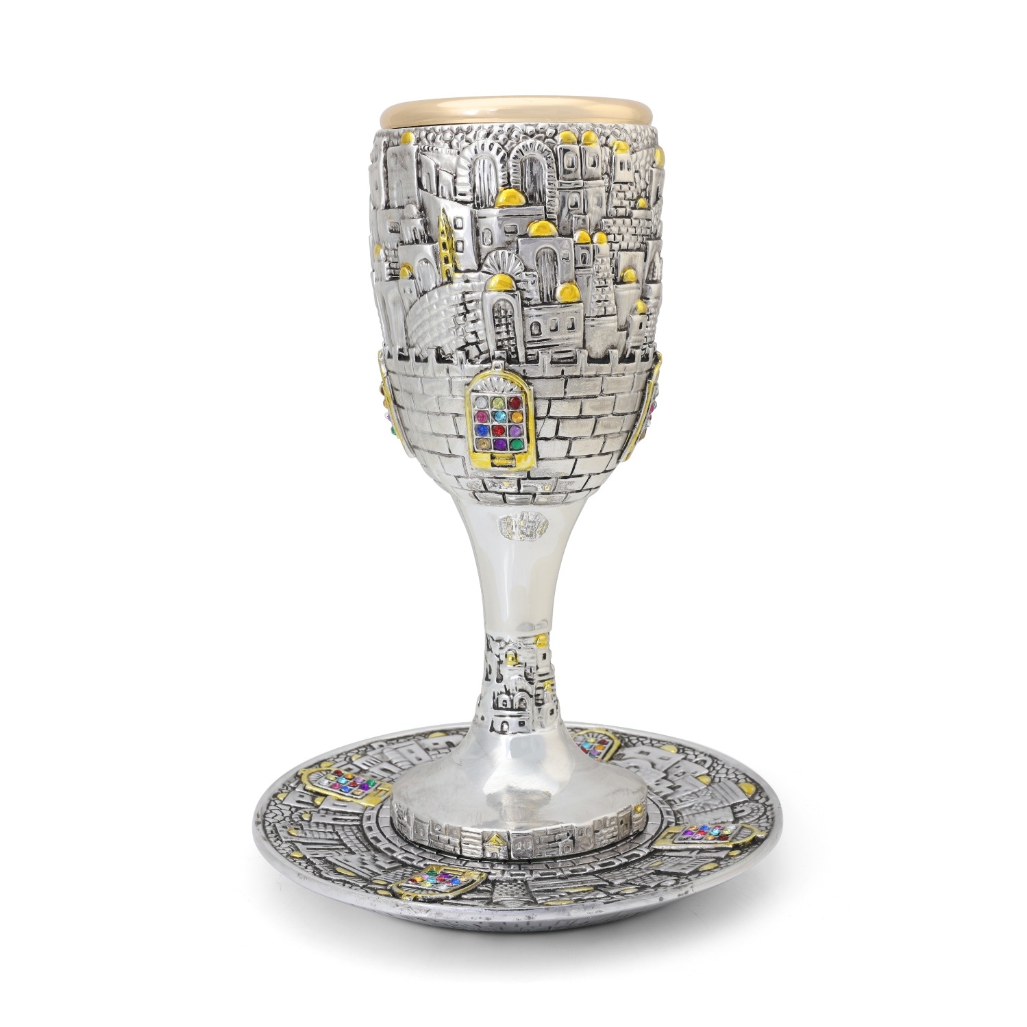 Grand Gold-Accented Cup of Elijah With Jerusalem Design - 1