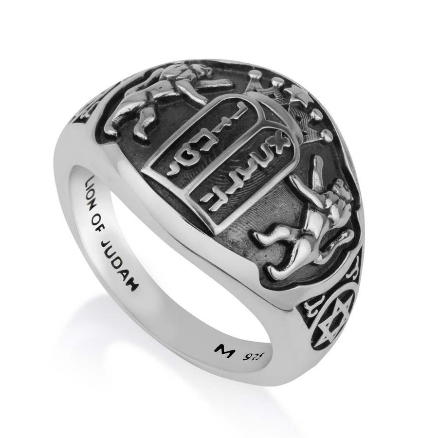 Sterling Silver Ten Commandments Ring With Lion of Judah Design - 1