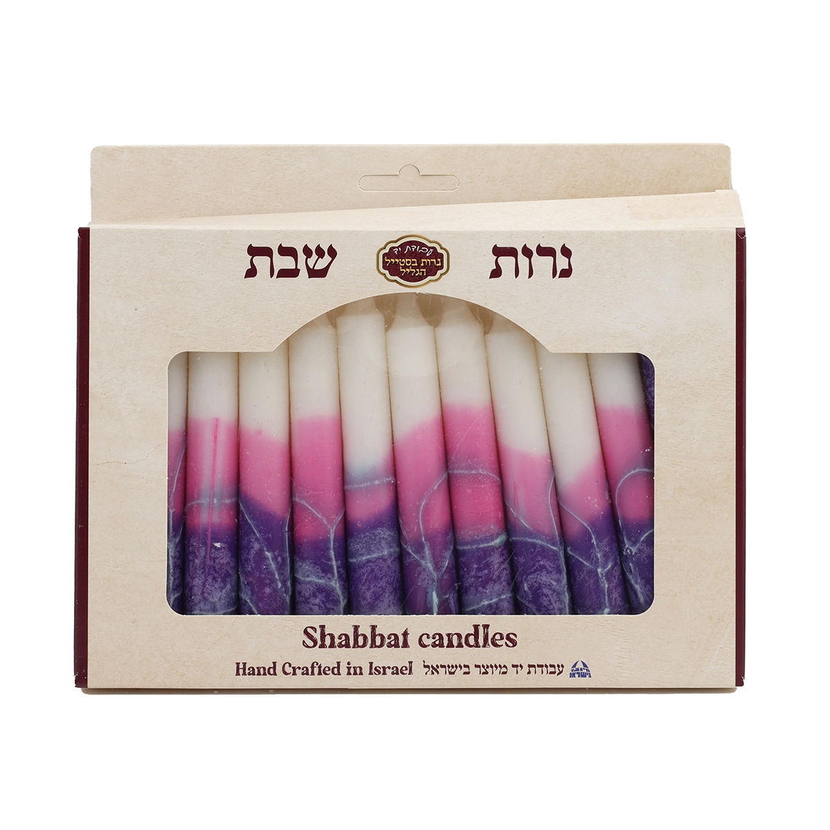 12 Designer Purple and White Shabbat Candles - 1