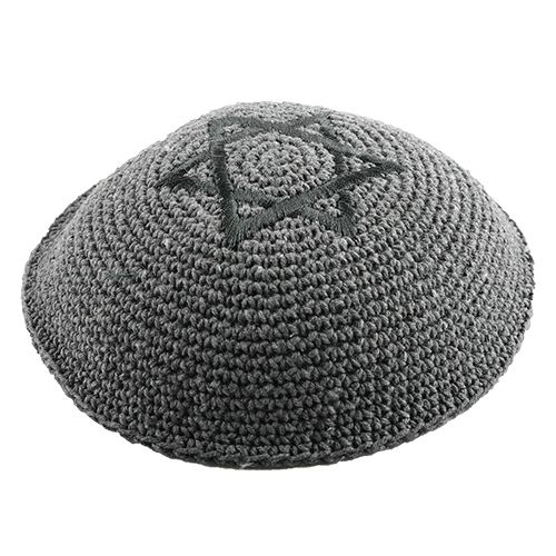  Knitted and Embroidered Stars of David Kippah - Gray - 1