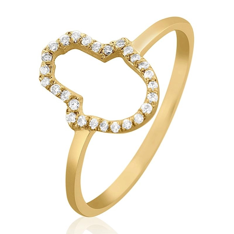 14K Deluxe Gold Hamsa with Diamonds Ring - 1