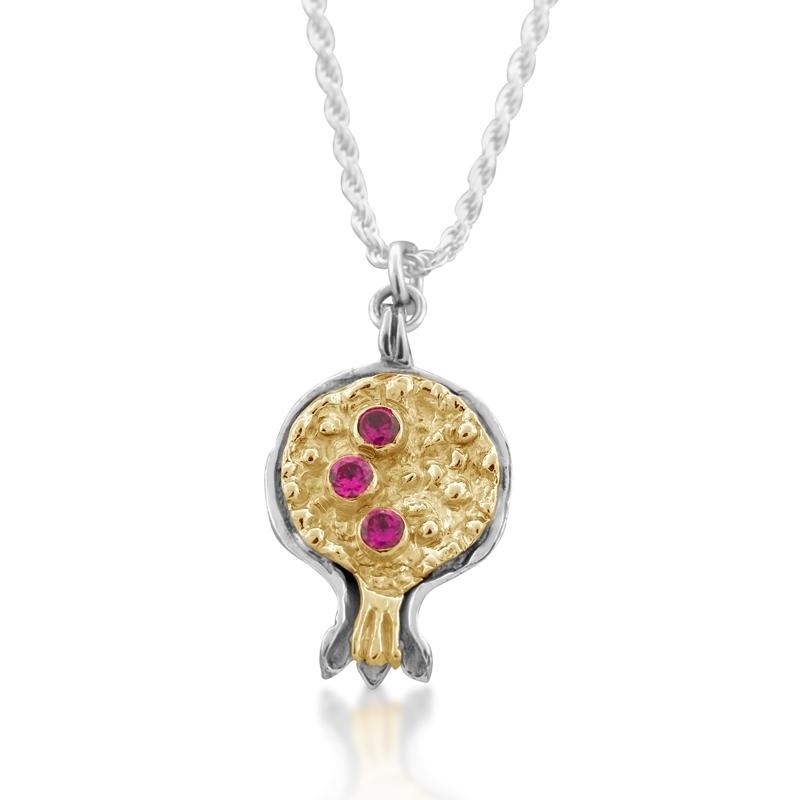 Gold  and  Silver Pomegranate Necklace with Ruby Gemstones - 4