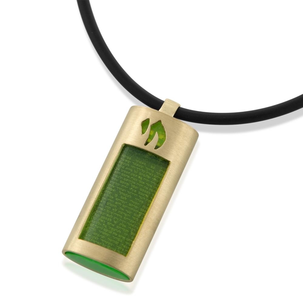  14K Gold Plated & Green Acrylic Chai Microfilm Necklace - 3
