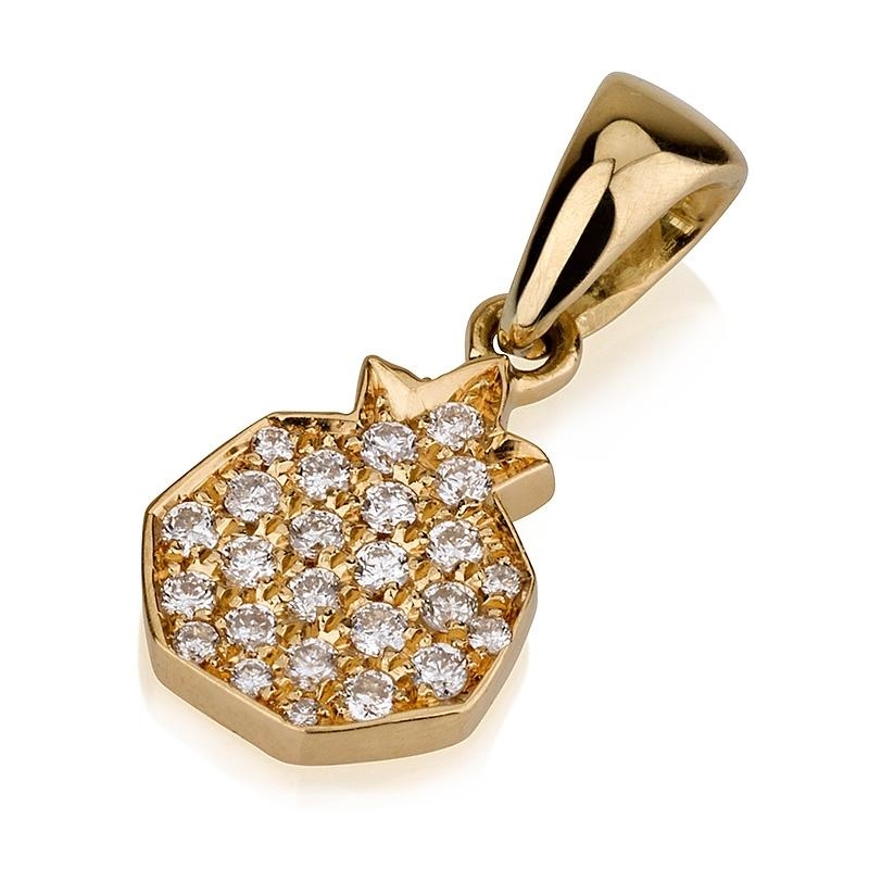14K Gold Pomegranate Pendant with Diamonds - 1