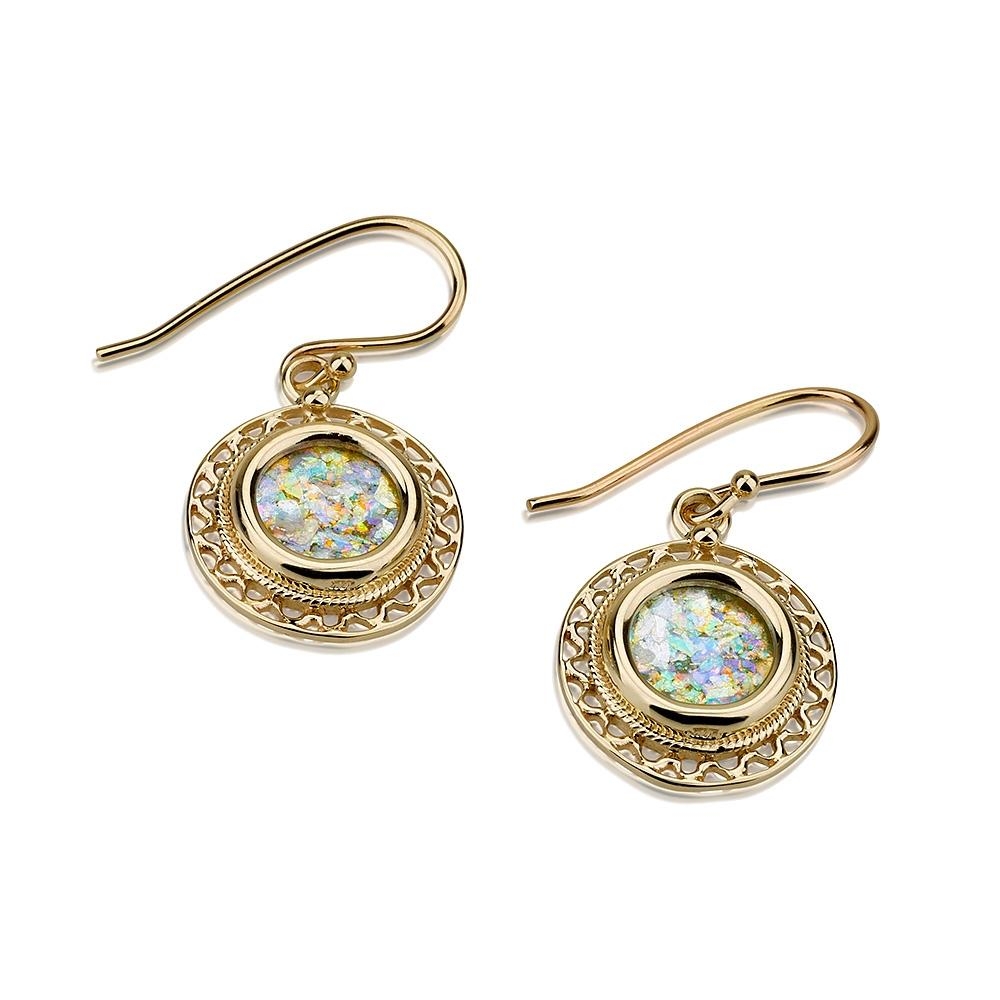 14K Gold and Roman Glass Fashion Earrings - 1