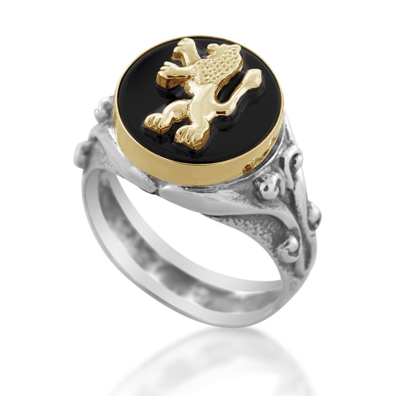 Gold and Silver Ring with Onyx Stone and Lion of Judah - 1