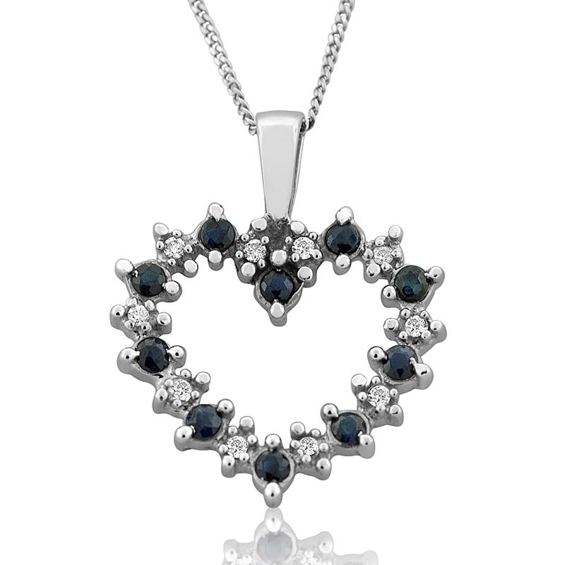 14K Heart of Gold & Diamonds Pendant with Sapphire Stones - 1