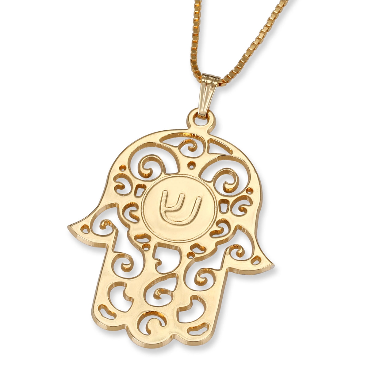14K Gold Customizable Hamsa Pendant Necklace (Choice of Colors) - 1