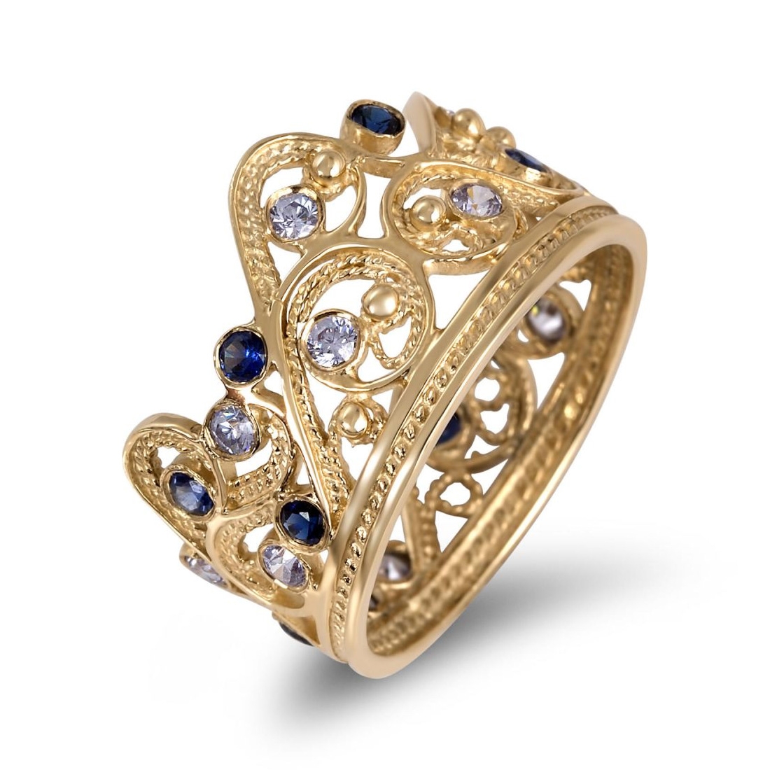 14K Gold Filigree Ring with Sapphires and Lavender - 1