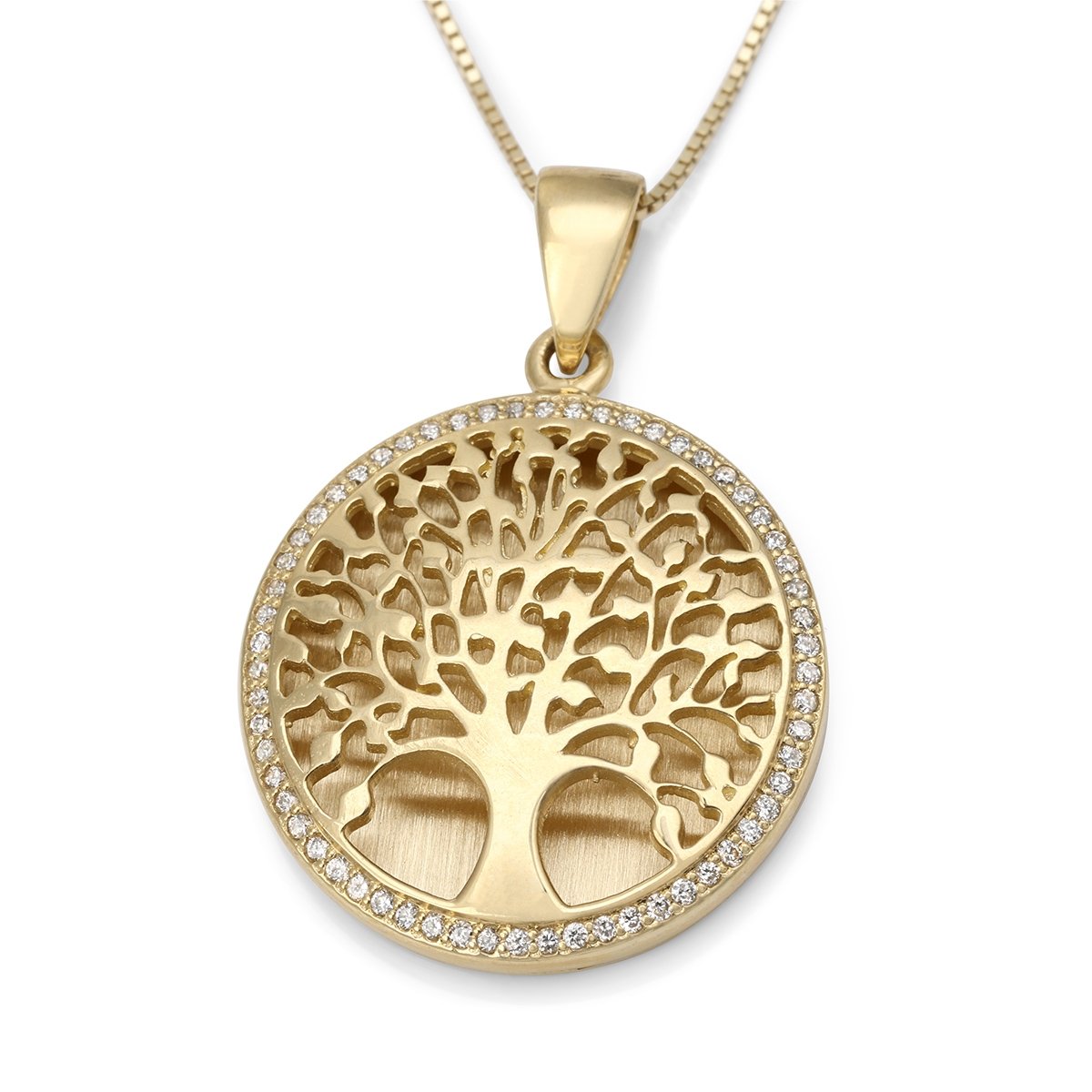 14K Gold Large Tree of Life Pendant Necklace with Sparkling Diamonds  - 1