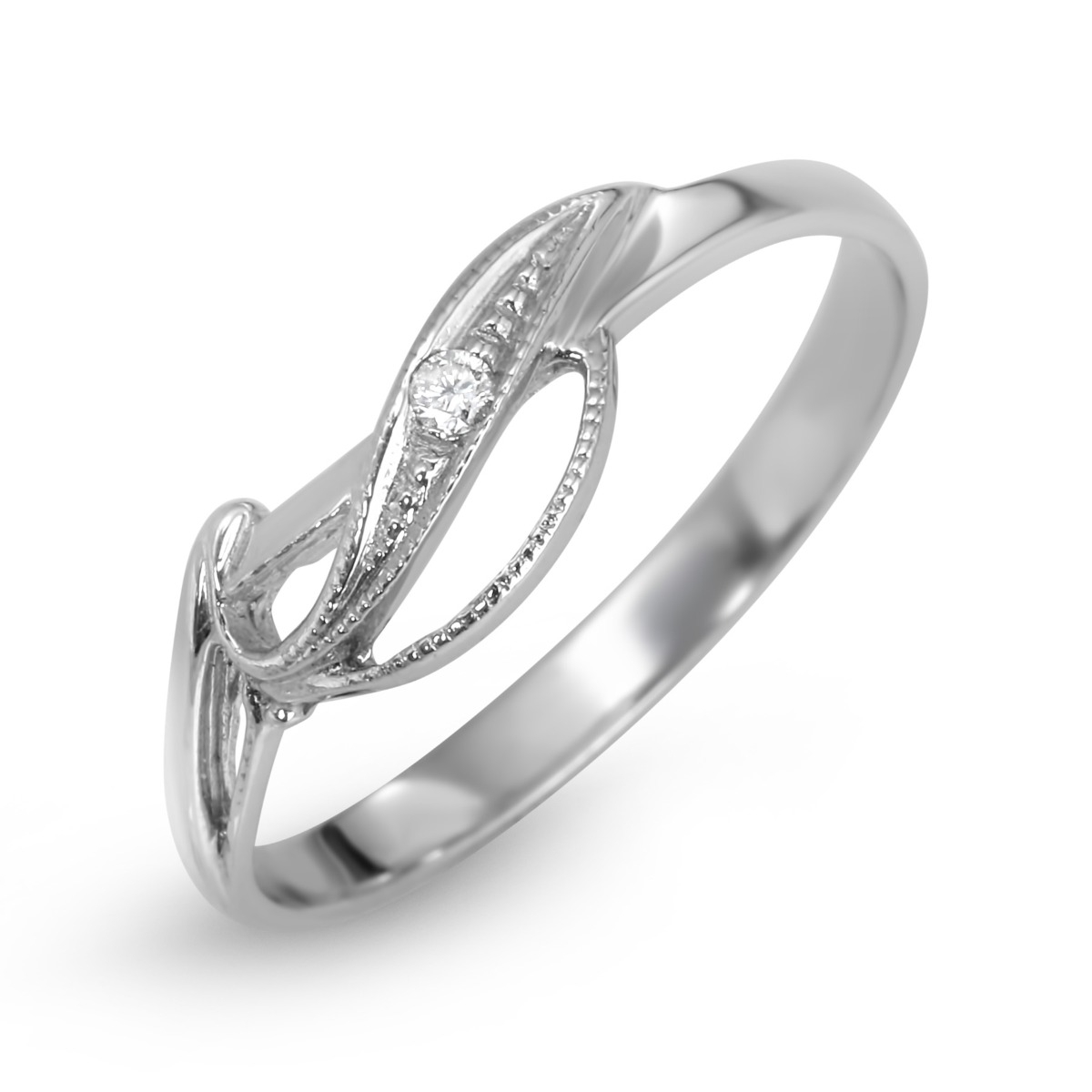 14K White Gold and Diamond Ring With Wavy Design - 1