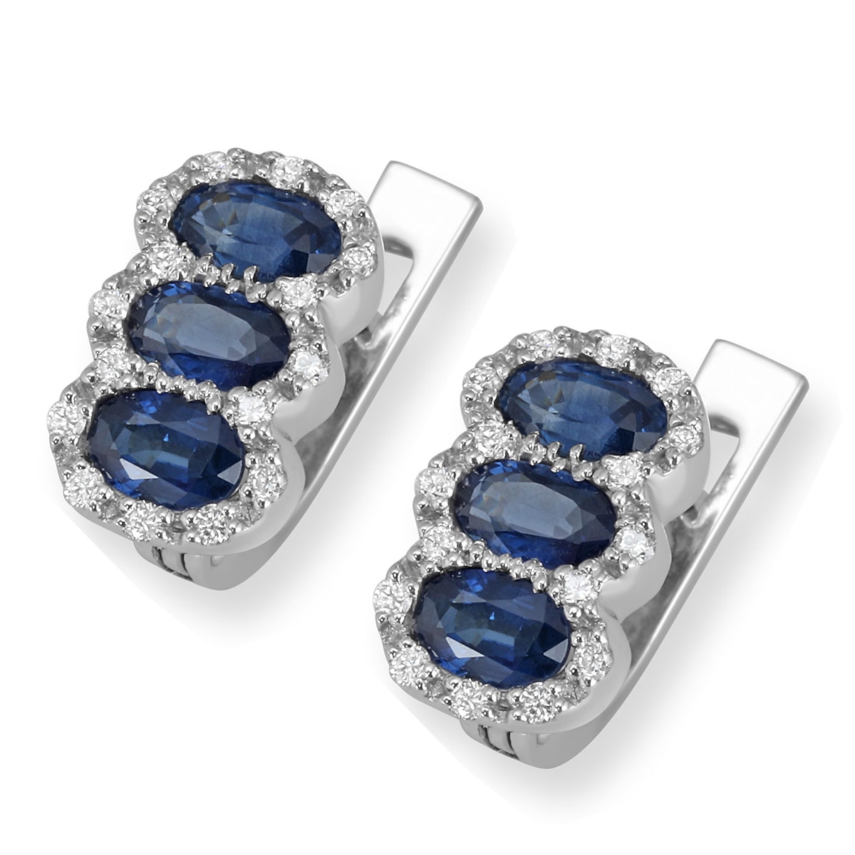 14K White Gold Diamond-Encrusted Earrings With Sapphires - 1