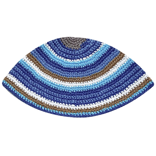 Crocheted Shades of Blue, Grey and White Frik Kippah - 1