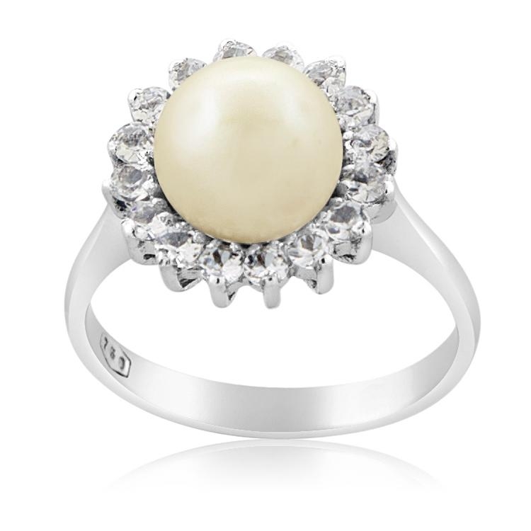 18K White Gold and Pearl Sun Ring   - 1