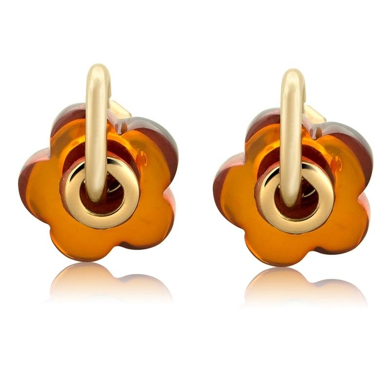 18K Yellow Gold Earrings with Amber Gemstones - 1