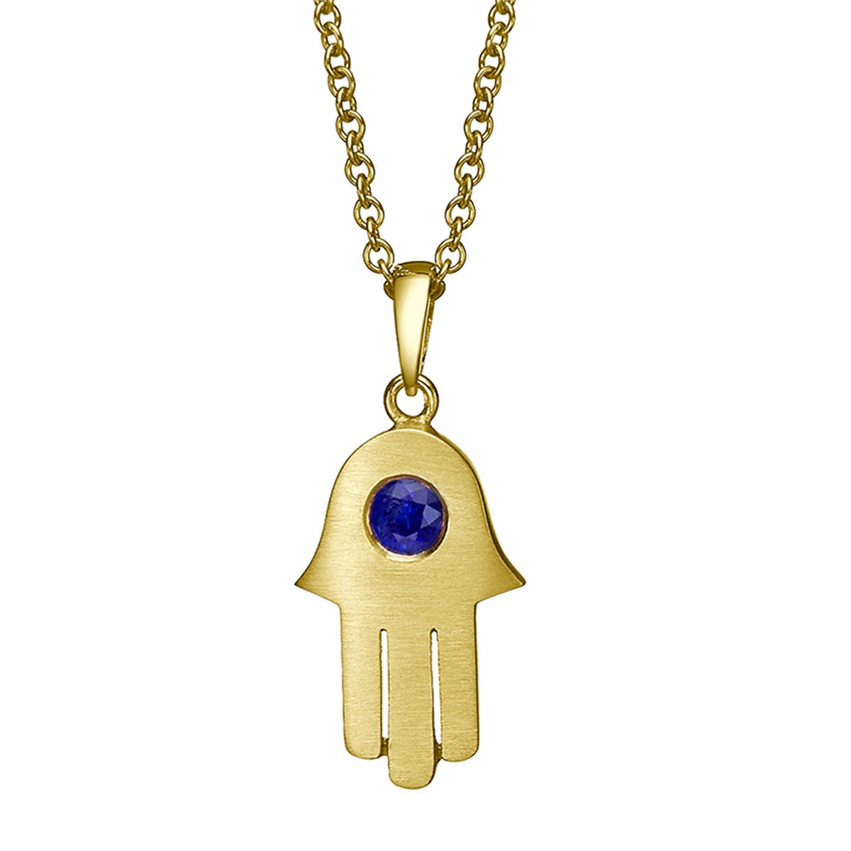 Yaniv Fine Jewelry Unisex 18K Gold Hamsa Pendant With Blue Sapphire Stone (Choice of Color) - 1