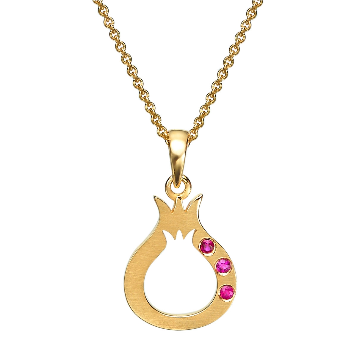 18K Gold Pomegranate Pendant Necklace With Burmese Ruby Stones (Choice of Color) - 1
