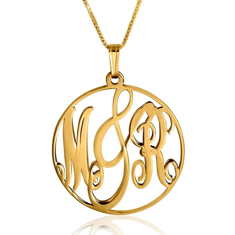 24K Gold Plated Round Personalized Name Necklace - Initials in English - 3