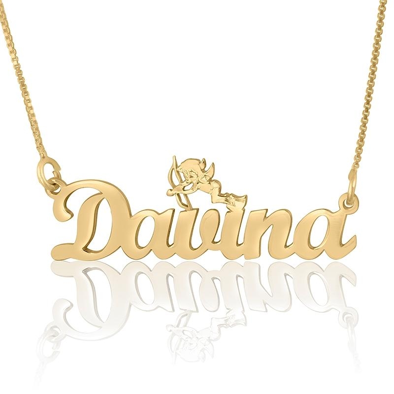 24K Gold Plated Silver Name Necklace in English with Cupid - 1