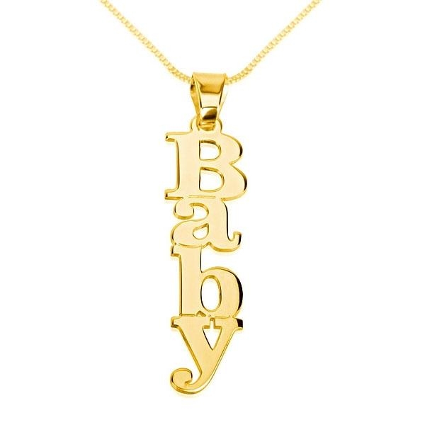 24K Gold Plated Silver Vertical Name Necklace in English - (Elegant Type) - 1