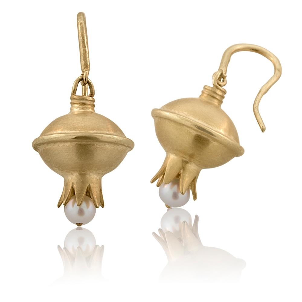 24K Gold Plated and Pearl Pomegranate Earrings - 1
