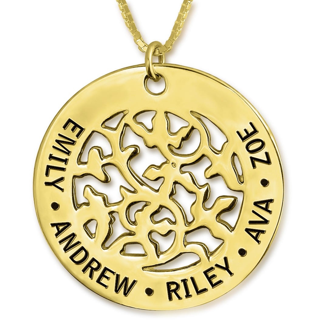Hebrew Name Necklace 24K Gold Plated Mom's Family Names Necklace - 1
