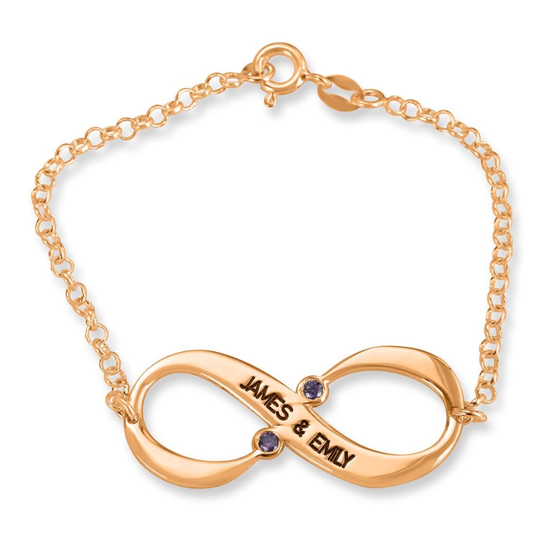 24K Rose Gold Plated Two English Names Infinity Bracelet with Birthstones - 1