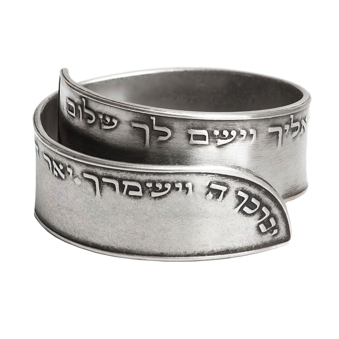 Handmade Blackened 925 Sterling Silver Adjustable Unisex Ring With Priestly Blessing (Numbers 6) - 1