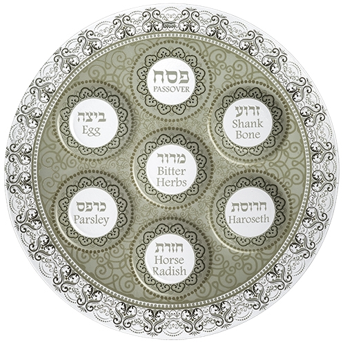 Light-Colored Glass Seder Plate With Filigree Design - 1