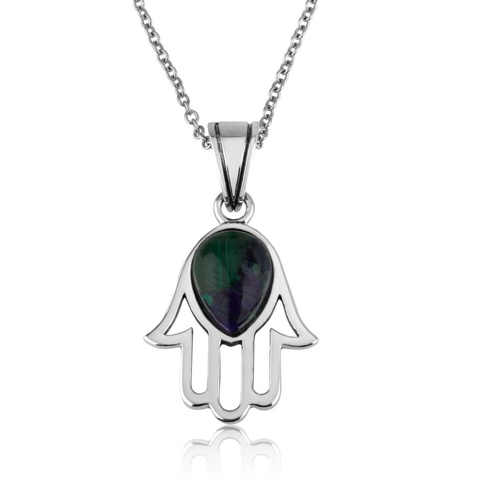 Marina Jewelry 925 Sterling Silver and Eilar Stone Teardrop Hamsa Necklace  - 1