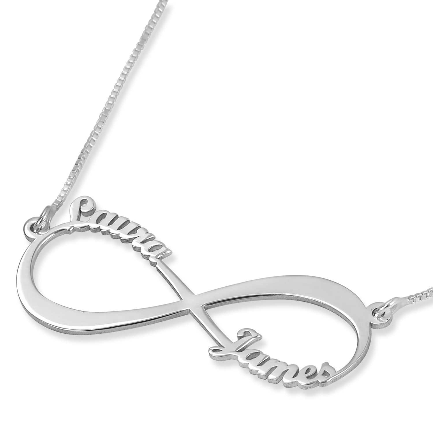 14K White Gold Double Thickness Hebrew / English Two Names Infinity Name Necklace - 1