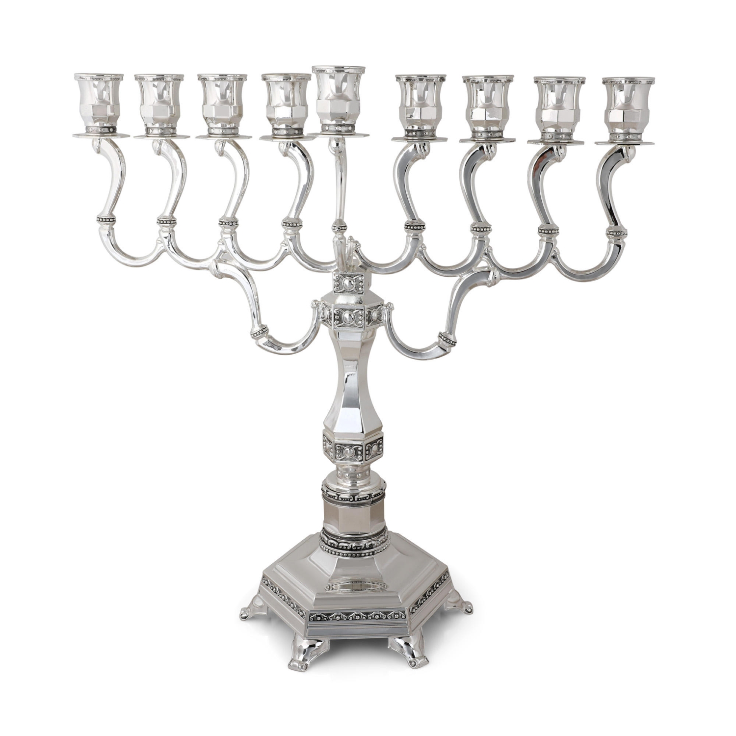 Large Silver Plated Hanukkah Menorah - 1