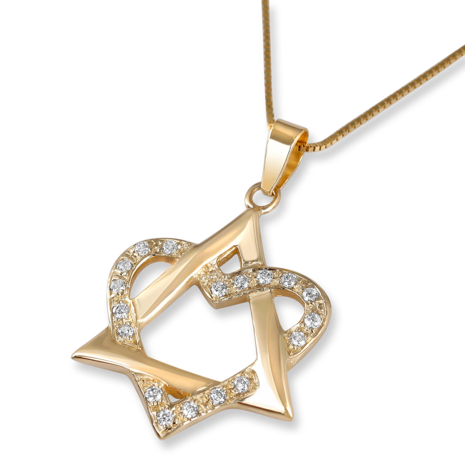 14K Gold Star of David & Heart with Diamonds - 1