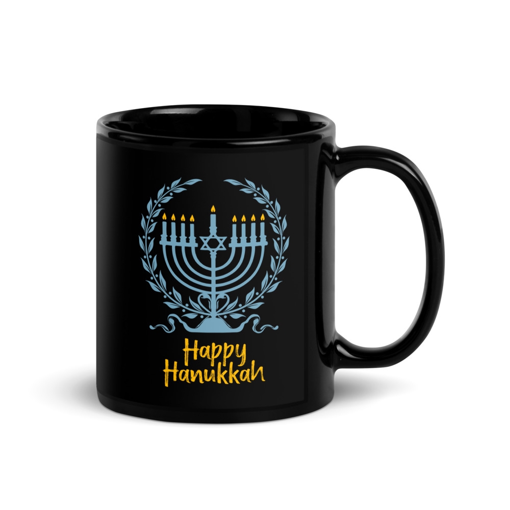 Happy Hanukkah Classic Menorah Black Mug - 2