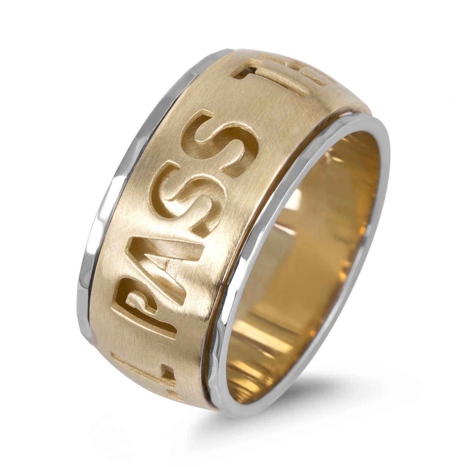 14K Gold Ring with "This Too Shall Pass" Spinner Band - 2