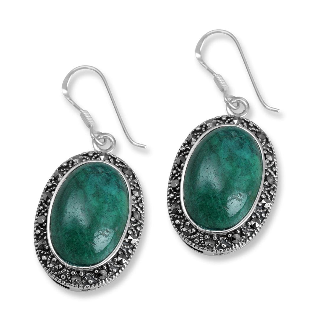 925 Sterling Silver and Eilat Stone Vintage Earrings – Oval  - 1