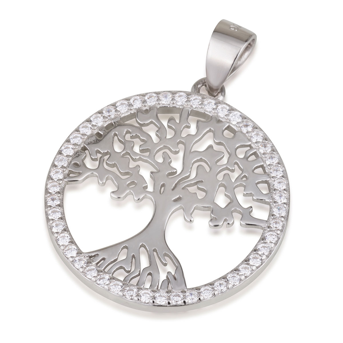 925 Sterling Silver and Rhodium-Plated Tree of Life Pendant With Zircon Stones - 1